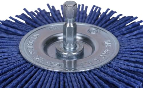 Century Drill & Tool 77443 4" Fine Nylon Radial Brush, 150 Grit, 1/4" Quick Change Shank, 4,500 RPM - Nylon Bristles for Metal, Wood, Plastic, Masonry