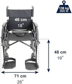 KMINA All Terrain Self Propelled Wheelchair (18 Inch Wide Seat), Folding and Lightweight in Aluminium, Foldable Backrest, Adjustable Armrests, Lap Belt and Hand Brake