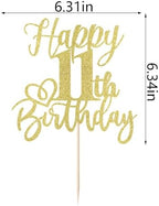 Glitter Happy 11th Birthday Cake Topper,Cheers to 11 Years,happy 11th Birthday Cake Topper,11th Anniversary Cake Topper， men and women 11 years old happy birthday Party Decoration(11th Gold)