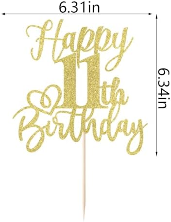 Glitter Happy 11th Birthday Cake Topper,Cheers to 11 Years,happy 11th Birthday Cake Topper,11th Anniversary Cake Topper， men and women 11 years old happy birthday Party Decoration(11th Gold)