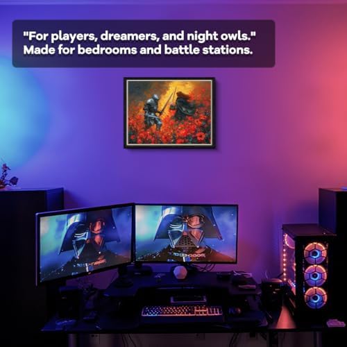 WOXZQ Epic Fantasy Knight Duel in Red Flower Field Elden Ring Inspired Battle Scene Wall Art Print for Gamer Room Decor Canvas Illustration 15x12 Inch