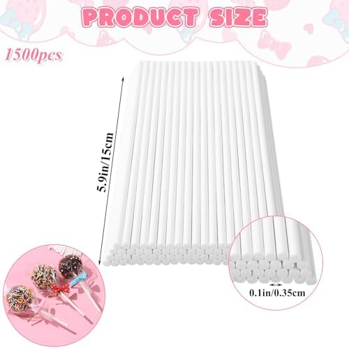 1500PCS 6 Inch White Treat Lollipop Sticks, Paper Cake Pop Sticks, Candy Sticks for Cookies,Rainbow Candy,Chocolate,Cake Topper