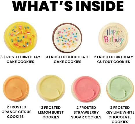 Cheryl's Cookies® Birthday Cookie Gift Tin,16 Individually Wrapped Buttercream-Frosted Cookies, Birthday Cake, Sugar, Chocolate Cake, Key Lime, Orange Citrus, Fruity Flavors, Kosher, Birthday Gift