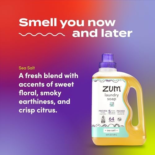 Indigo Wild Zum Clean Laundry Soap - Plant-Based Liquid Laundry Soap - Contains Baking Soda, Essential Oils & Saponified Coconut Oil - Sea Salt Scent - 64 fl oz