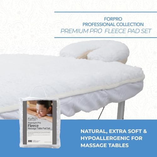 ForPro Premium Pro Fleece Massage Table Pad Set, Extra Soft, Hypoallergenic, Includes Massage Table Pad and Face Rest Cover, 31” W x 72” L, White