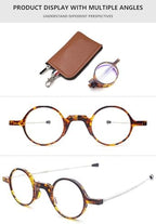 Mini Portable Folding Round Reading Glasses Women Men Blue Light Blocking Pocket Reader Eyeglasses with Bag Case