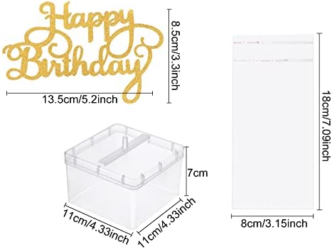 2 Set Money Cake Pull out Kit Include 2 Pulling Money Box 2 Plastic Roll 40 Transparent Bag Connected Pocket and 2 Happy Birthday Cupcake Topper for Graduation Wedding Party Decorations