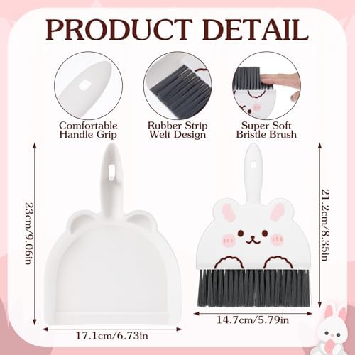Ouligay Portable Mini Dustpan and Brush Set,Cute Small Broom and Dustpan Set with Durable Brush,Lightweight Dust Pan and Broom Set for Desktop Small Space Cleaning(White Rabbit)