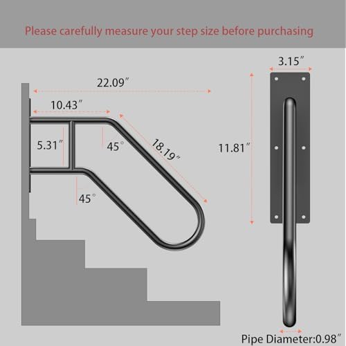 Handrails for Outdoor Steps, U-Shaped Stair Railing Indoor,1-3 Step Porch&Deck Railing, Wall Mount Outdoor Hand Rail,Grab Bars Elderly,Safety Handrails for Kids, Pregnant Women, Disabled