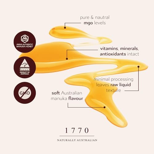 1770 Naturally Australian MGO 500+ Manuka Honey Sticks 30 x 15g, Organic Honey for Tea, Yogurt, & Travel Snacks