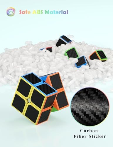 Speed Cube Set, Speed Cube Bundle of 2x2 4x4 Megaminx Pyramid Cube and Windmill Cube Smoothly Carbon Fiber Sticker Magic Cubes Collection for Kids & Adults [5 Pack]