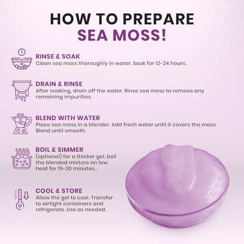 Purple Sea Moss Raw Organic| Makes 80oz of Gel - 100% Wild Crafted| Non-GMO Sun-Dried Mineral Rich Super Food for Energy| Booster Healthy, Immunity Digestion (4oz)