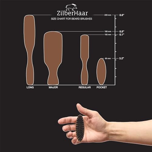ZilberHaar Pocket Mustache and Beard Brush - Stiff Boar Bristles Small Brush - Perfect Beard Grooming Tool - Relieves beard itch - Short and Medium - Made in Europe