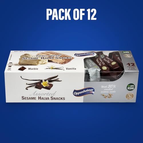 Assorted Sesame Halva Snacks Vanilla and Marble Flavors - Delicious Sweet Israeli Snacks Sesame Treat Bars Assortment for Melt-in-Your Mouth Delight, Vegan, Kosher - 12 Pack, 0.88 Oz Each (Total 25g)