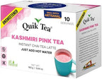 QuikTea Instant Unsweetened Kashmiri Pink Chai Tea Latte – 10 Count, Natural Pink Color with Hearty Spices Extracts, Low Caffeine, No Artificial Colors, Flavors or Preservatives – Just Add Hot Water