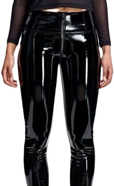 Women's Sexy Fashion Wetlook Synthetic Latex Slim Fit Leggings Stretchy Skinny Casual Long Pencil Pants Trousers