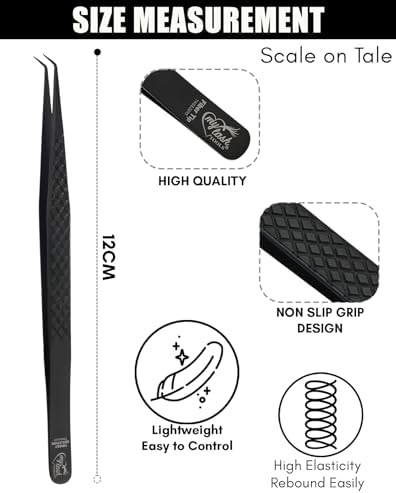CEC isolation tweezers eyelash extensions Curved Degree Tweezers for Isolation Lash Extensions 14cm Best for Individual Isolation & Classic Lashes Japanese Stainless Steel Eyelash Twisers (Black)