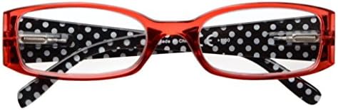 Eyekepper 5-Pack Spring Hinges Polka Dots Patterned Temples Reading Glasses Readers Women Red +0.5
