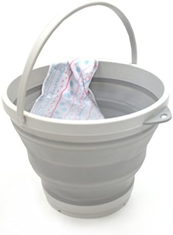 SAMMART 7L (1.8 Gallon) Set of 2 Collapsible Plastic Bucket - Foldable Round Tub - Portable Fishing Water Pail - Space Saving Outdoor Waterpot, Size 28cm Dia (2, Grey)