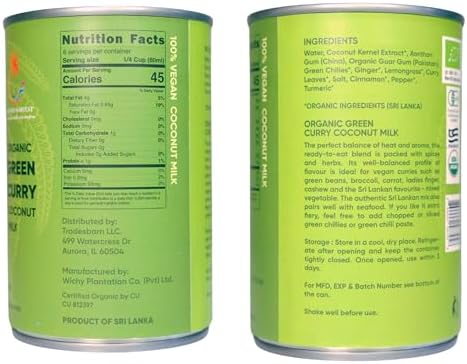 Islands Harvest Organic Green Curry Coconut Milk Pack of 12 - Vegan, Kosher, Halal, Non-Gmo, Usda Organic Green Curry - No Added Artificial Flavors, Colors & Preservatives