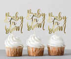 12Pcs Gold Foil Baby in Bloom 2.3 * 4.3inch Cupcake Topper Picks for Birthday Gender Reveal Baby Shower Party Cake Decorations