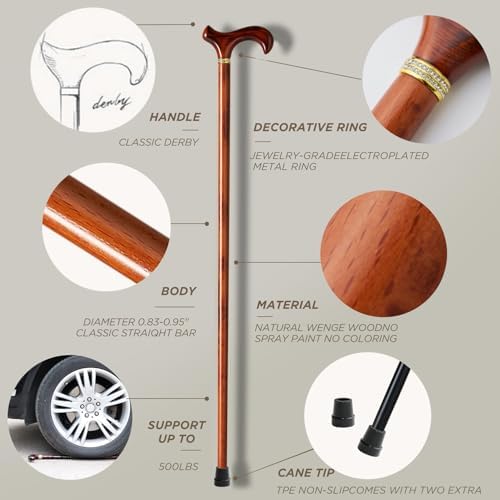 GUYUE Handcrafted Wooden Cane for Men & Women,Gentleman's Walking Sticks, Ergonomic Senior Canes, Natural Solid Wood Luxury Cane, Perfect for Gift-Giving