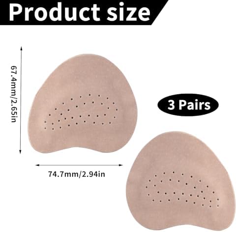 3 Pairs Forefoot Cushion Inserts for Women Shoes, Sandals Forefoot Pads for Women High Heels Anti-Slip Insole Pads, Self-Adhesive Shoe Pad Stickers Inside Shoes for Shoe Too Big(Beige White)