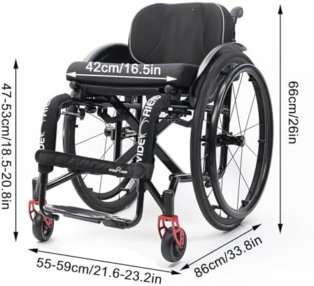 Sports and Leisure Wheelchairs for Adults,Portable Folding Sports Wheelchairs, Self Propelled Wheelchair with Handbrakes and Quick Release Rear Wheels & Anti-Tip Wheels(42cm/16.5in,Black)