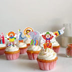 48Pcs Edible Circus Cupcake Toppers Wafer Paper Circus Animals Party Cake Toppers Picks Carnival Theme Baby Shower Kids Birthday Party Supplies