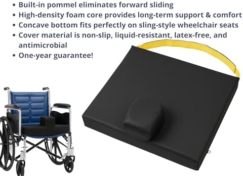 Secure Safety Solutions Wedge Pommel Cushion for Wheelchair with Safety Strap & Convex Bottom - Prevents Forward Sliding, Pressure Relief, Improves Positioning, Elderly Fall Prevention