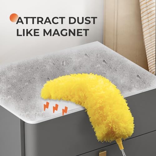 Dusters for Cleaning High Ceiling Fan, Newliton Microfiber Feather Duster with 30'' to 100'' Telescoping Extension Pole, Long Extendable Duster for Home Car Furniture Cobweb, Yellow