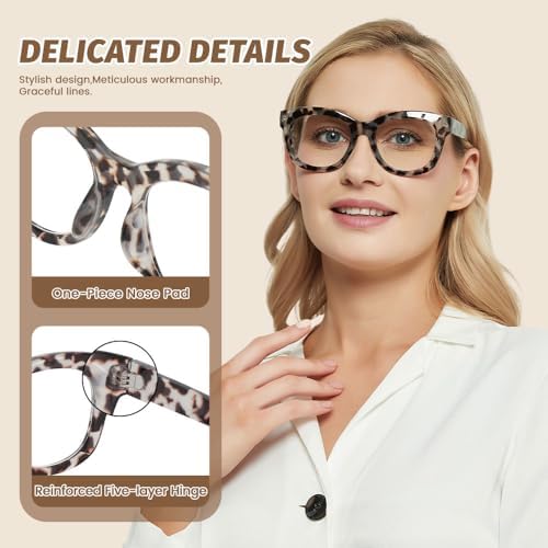JiSoo Oversized Reading Glasses for Women Men, Stylish Designer Readers Women with Large Frame