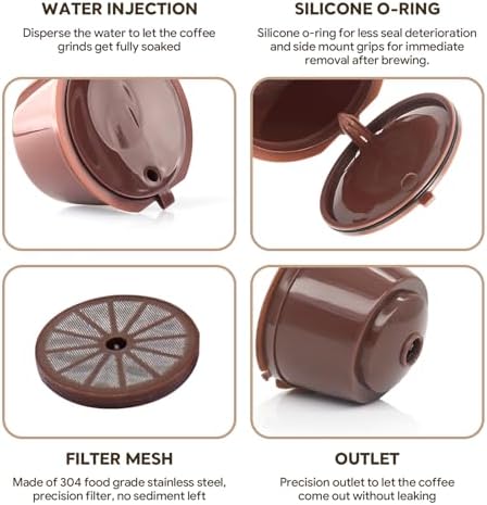 6 Refillable Coffee Capsule Reusable Coffee Filter Compatible with Dolce Gusto (coffee capsule 6 pcs Brown)