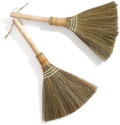 Set of 2 Vietnamese Soft Bristle Brooms, Asian Straw Broom for Kid, Decorative Broom 16.54 inch
