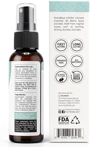 NutraBlast Intimist Feminine Essential Oils Blend Spray (2 fl oz) | All Natural Intimate Deodorant for Women | Works Well for Dryness, Odor, Itching & Burning