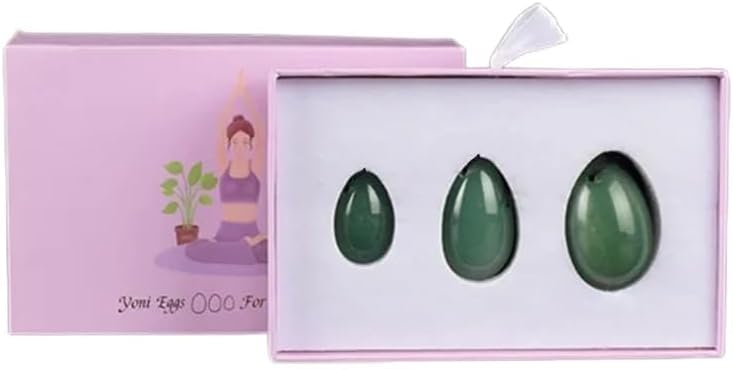 3pcs Egg Set Natural Nephrite Jade Massager for Women Muscle Tightening Drilled Massage Stone Exercise Tools Natural Stone