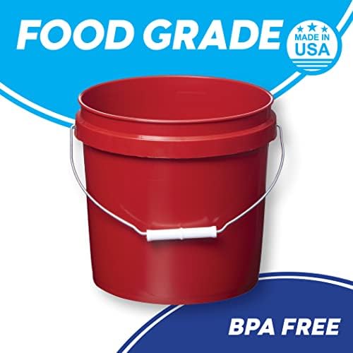 Consolidated Plastics 2 Gallon Food Grade Buckets & White Gamma Seal Lid, BPA Free Container Storage, Durable HDPE Pails, Made in USA (3 Pack, Red)