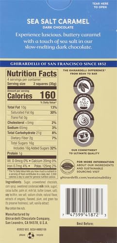 GHIRARDELLI Sea Salt Caramel Dark Chocolate Squares Bar, 4.8 Oz Bar (Pack of 2)