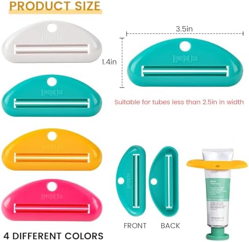 LOVEINUSA 4PCS Toothpaste Squeezer, Hanging Tube Squeezer Tool Multicolor Tubular Paste Dispenser for Saving Toothpaste Facial Cleanser Creams Paint