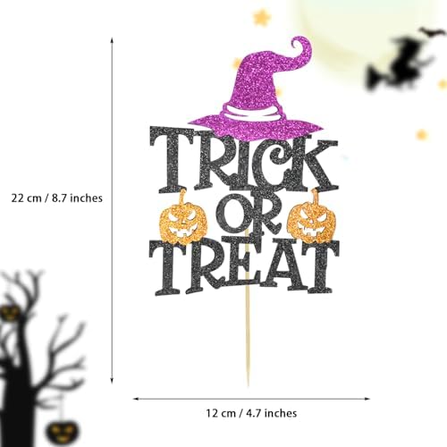 1 Pack Halloween Cake Toppers, Glitter Trick or Treat Cake Picks for Baby Shower, Halloween and Birthday Party Decorations Supplies (Trick or Treat)