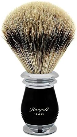 Haryali London Mens Shaving Kit 5 Edge Safety Razor With Silver Tip Badger Hair Shaving Brush and Stand Perfect Set For Men