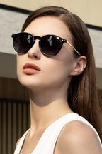 AVAWAY Round Polarized Sunglasses for Women Medium Face UV400 Protection Acetate Frame Metal Arm Category 3 Sun Glasses