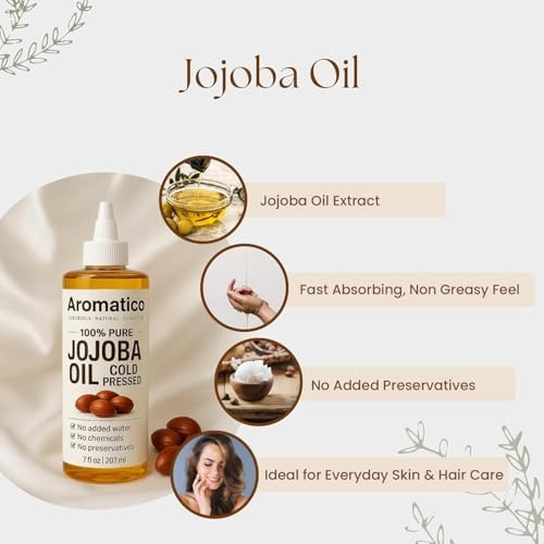 100% Pure Cold Pressed Jojoba Oil – 7 Fl Oz | Natural Hair, Face & Body Oil – Lightweight Moisturizing Carrier Oil for Dry Scalp, Skin Care, Beard, Cuticles & Massage