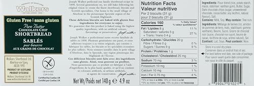 Walker's Shortbread Gluten Free Chocolate Chip Cookies, All-Butter Shortbread Cookies, 4.9 Oz
