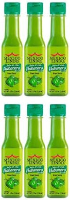 Mexico Lindo Green Habanero Hot Sauce | Real Green Habanero Chili Pepper | 75,900 Scoville Level | Enjoy with Mexican Food, Seafood & Pasta | 5 Fl Oz Bottles (Pack of 6)