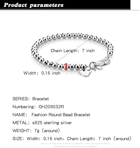 H&Beautimer 925 Sterling Silver 4-10MM Ball Chain Bracelet For Women's - Italian Handmade Bead Chain Bracelet 5''5.7''6.3''6.7''7.5''8''8.3''8.5''9 Inch Rose Gold Party Jewelry