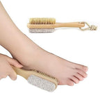 2Pcs 2 in 1 Wooden Handle Foot Brush & Pumice Stone Exfoliating Foot Scrubber Brush Pedicure Tool for Feet Hard Skin Callus Remover Foot Care Suppiles