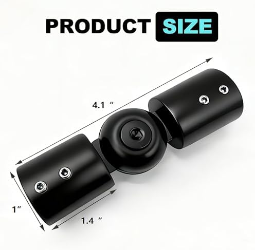 SVNR Heavy Duty 1 Inch Bay Window Corner Curtain Rod Connector, Set of 1 Black Stainless Steel Metal Hinged Elbow Connectors with Screwdriver for Easy Installation