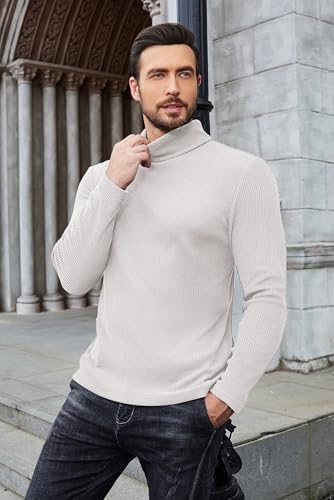 COOFANDY Men's Ribbed Turtleneck Sweater Casual Basic Long Sleeve Knitted Pullover Sweater