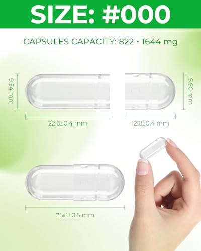 Capsules Size 000 Vegan Empty Plant Based Clear (100 Count) Gluten Free, Non-GMO, Halal Certified Pill Caps Filling Kit with 2 Spoons for Vegetarian DIY Your Own Supplements